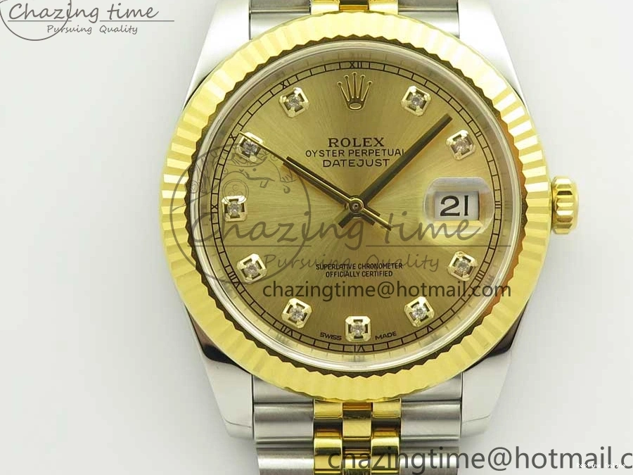 0131 Flexible DateJust 41 126334 904L SS YG DJF 1:1 Best Edition Gold Dial Diamond Markers on SS YG Jubilee Bracelet A 3250